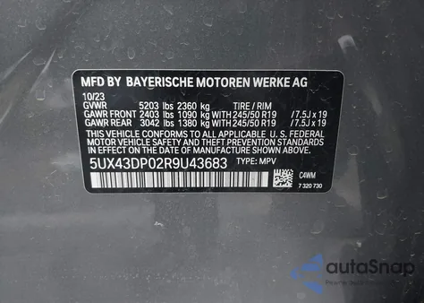 2024 BMW X3 Sdrive30I z USA, uszkodzony, nr VIN 5UX43DP02R9U43683